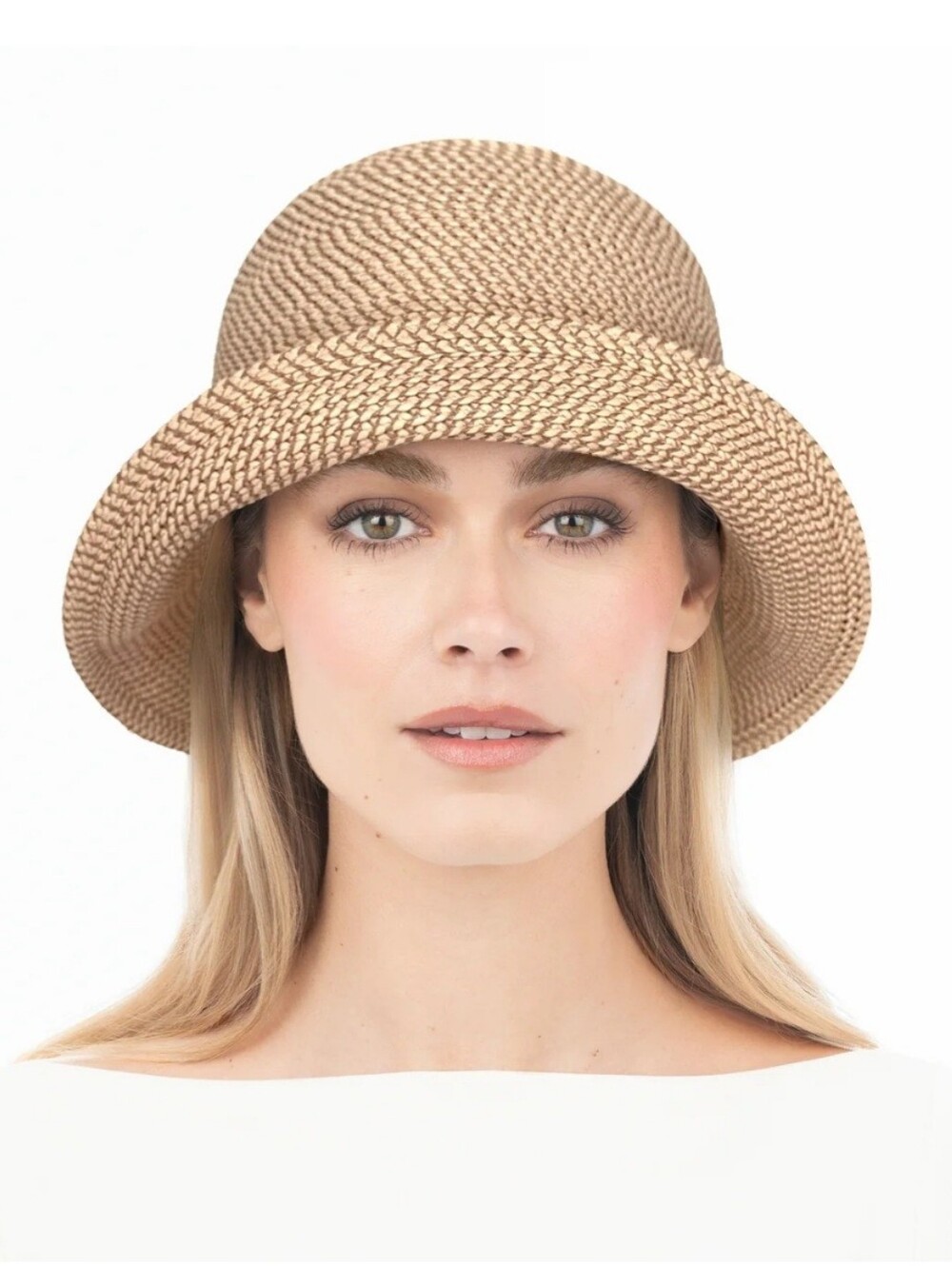 Eric Javits Beige Braided Straw Cloche Hat